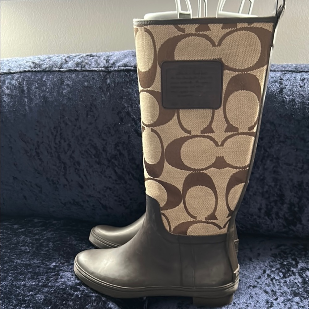 Coach Brown Winter Rain Boots with Signature Pattern
